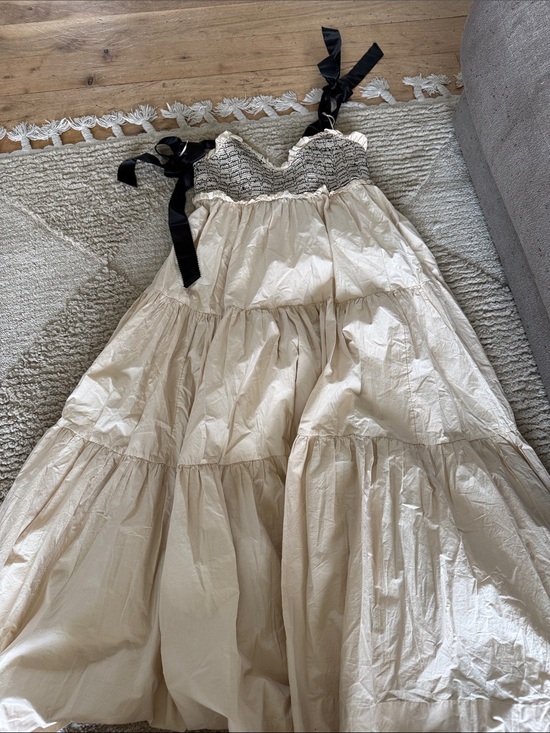 Free People Dresses & Skirts - Free people Cream Tiered Sundress with Black Tie Straps